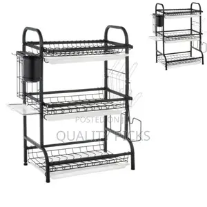 3 Layer Metallic Dish Rack Organizer