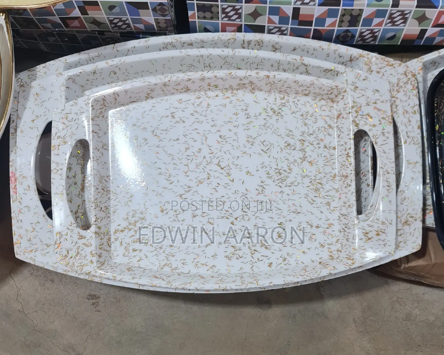3pcs White Goldish Tray Set