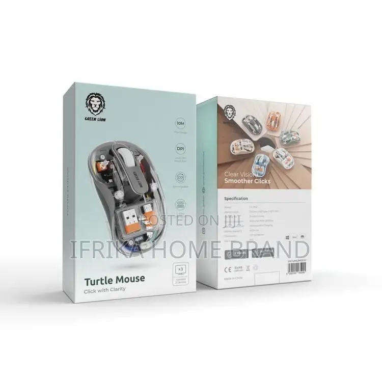 Green Lion Turtle Wireless Mouse Gray Transparent