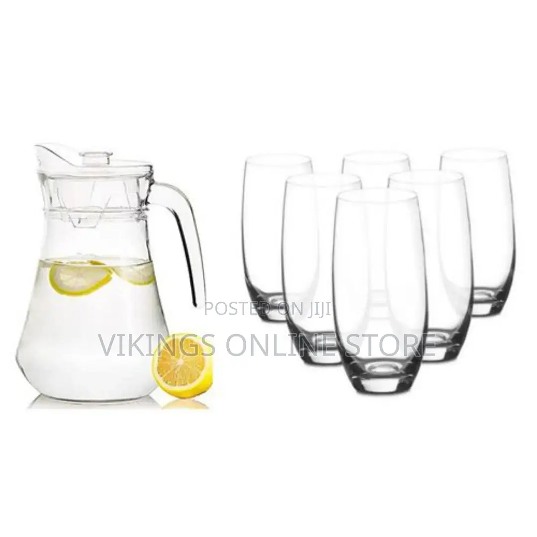 7 Pieces Glassware Drinkware Set of 1 Jug , 6 Big Glasses-