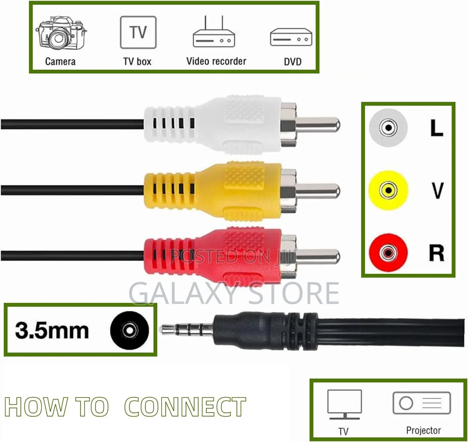 AV a/v 3.5mm Mini Plug to 3 RCA Audio Video Cable Cord Lead