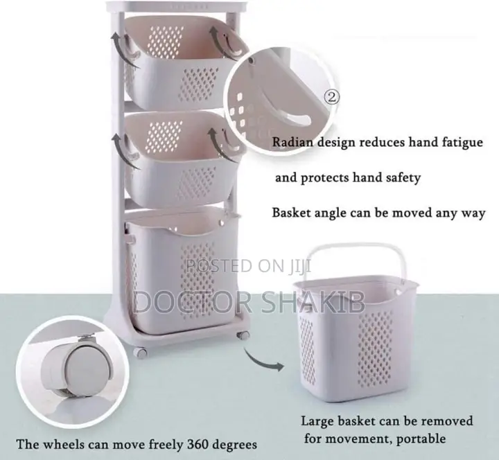 3-Tier Multipurpose Laundry Basket Rolling Cart