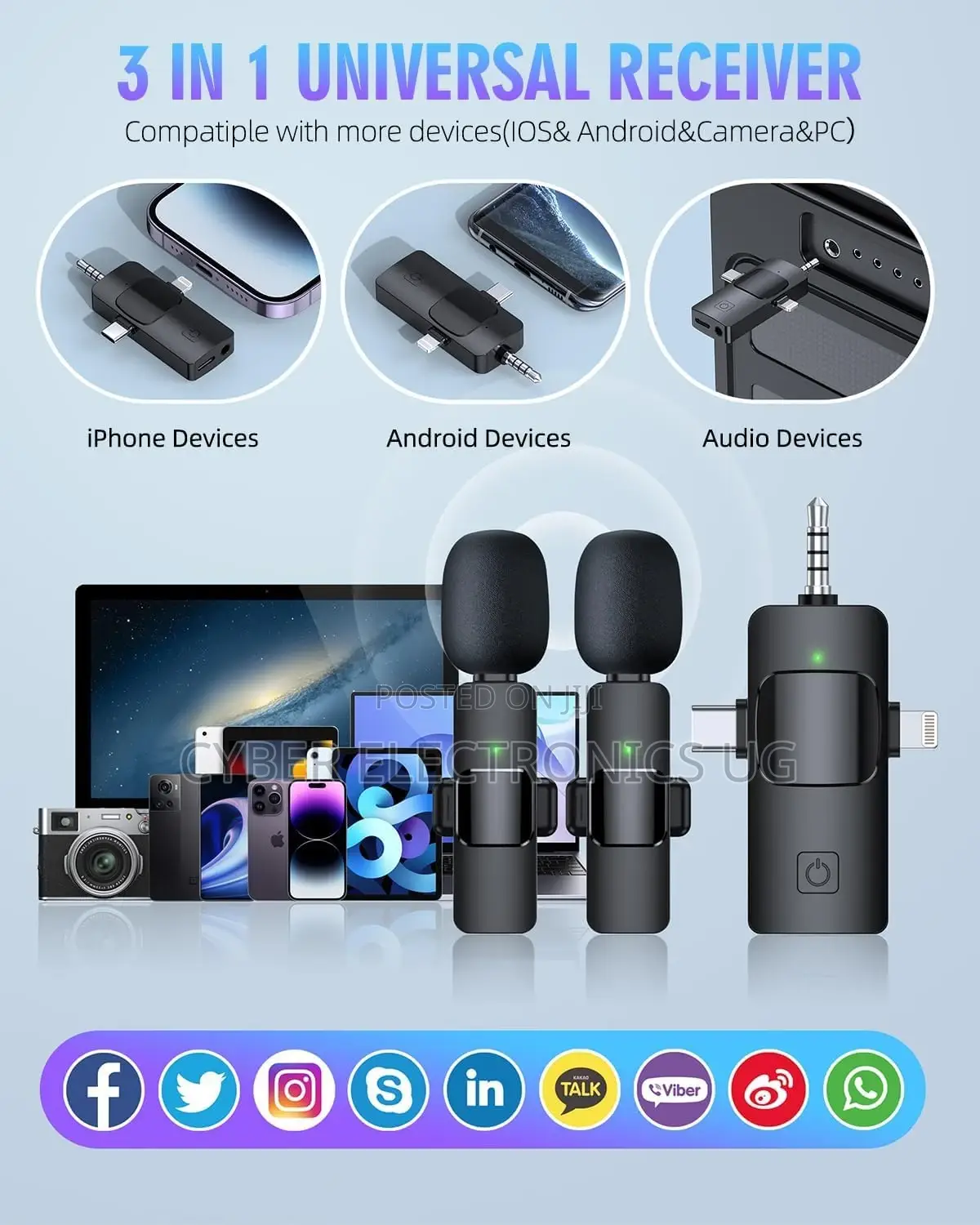3 in 1 Wireless Lavalier Microphones for iPhone iPad Android