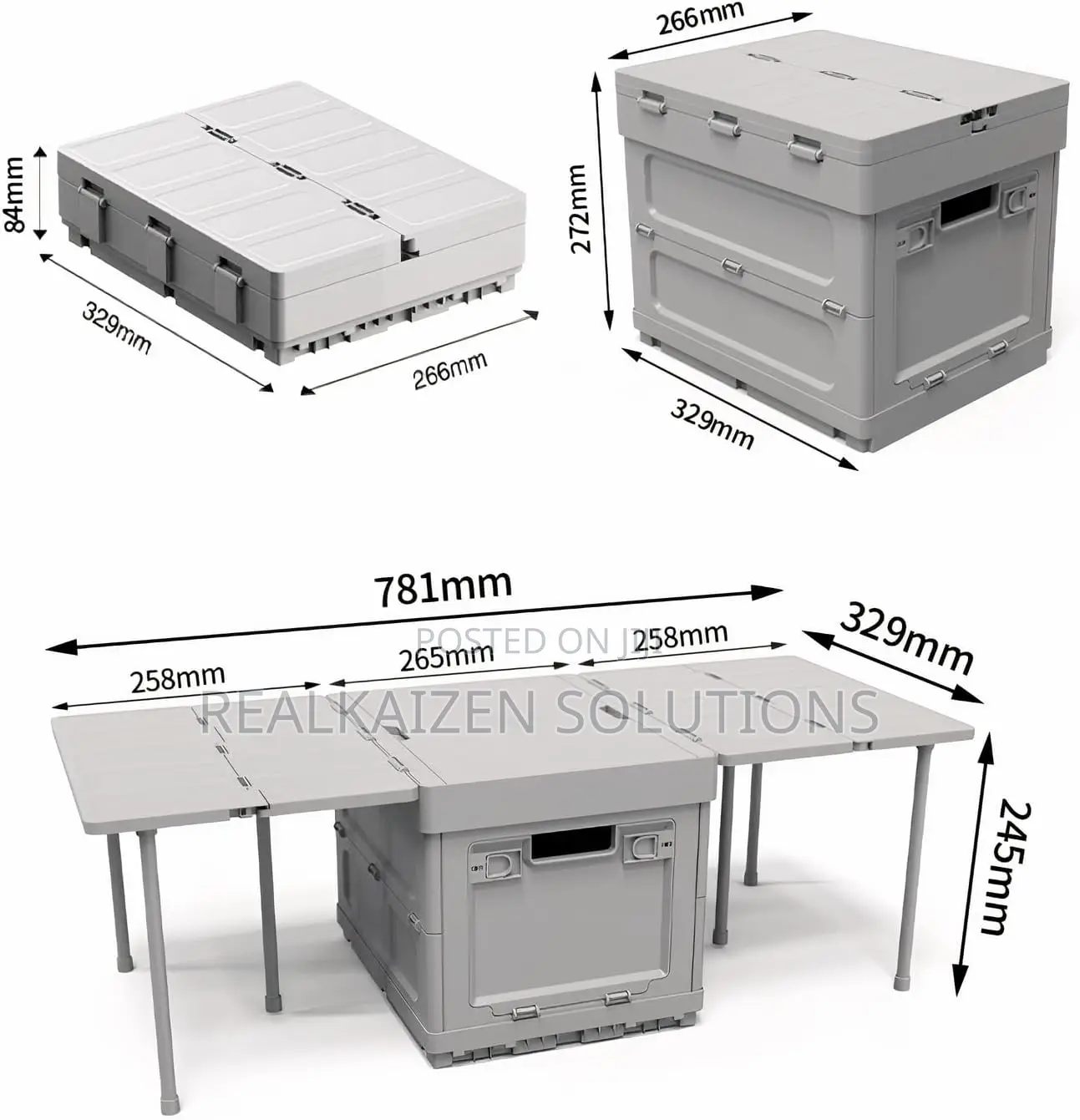 Collapsible Foldable Grey Portable Table With Storage Box