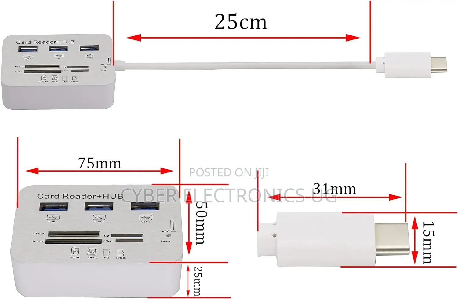Type C 3.1 Card Reade Adapter to 3 Port USB 3.0 Hub