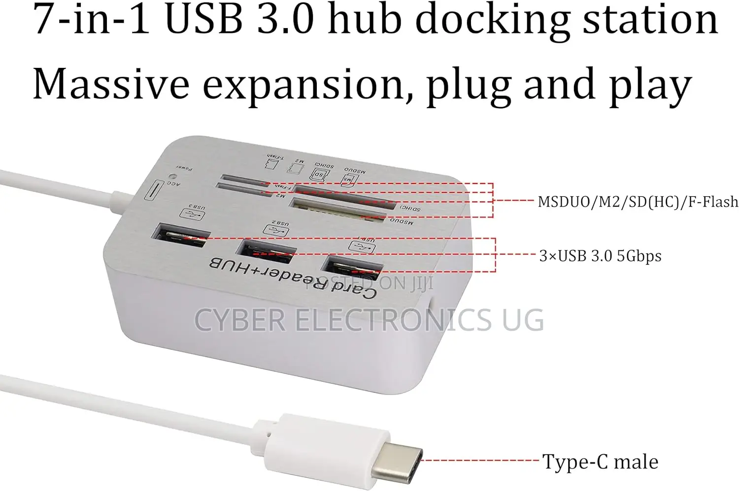 Type C 3.1 Card Reade Adapter to 3 Port USB 3.0 Hub