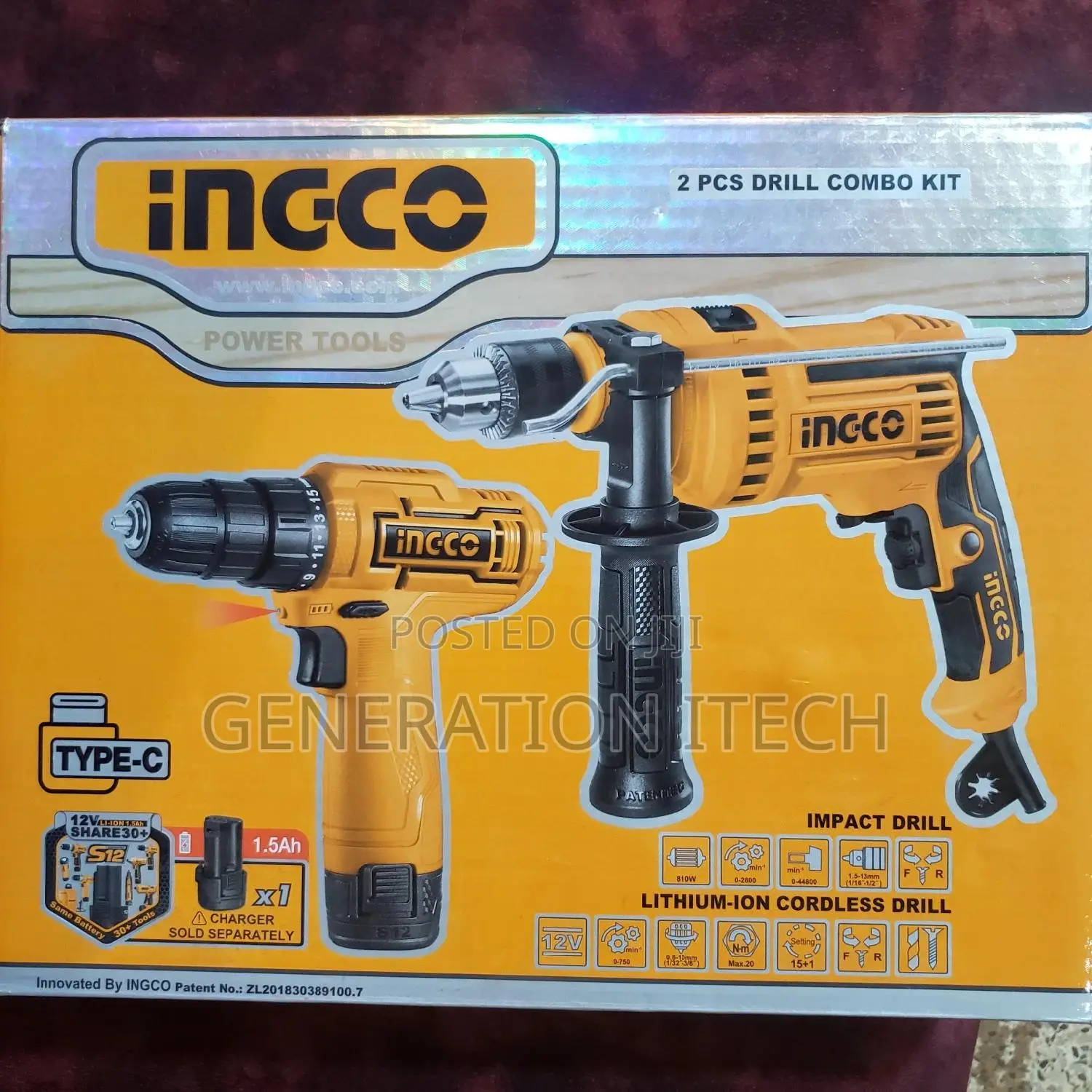 Ingco 2pcs Drill Combo Kit - Impact and Rechargeable Drill