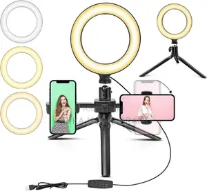 Desktop Ring Light Kit With Tripod Stand With 2 Phone Holder