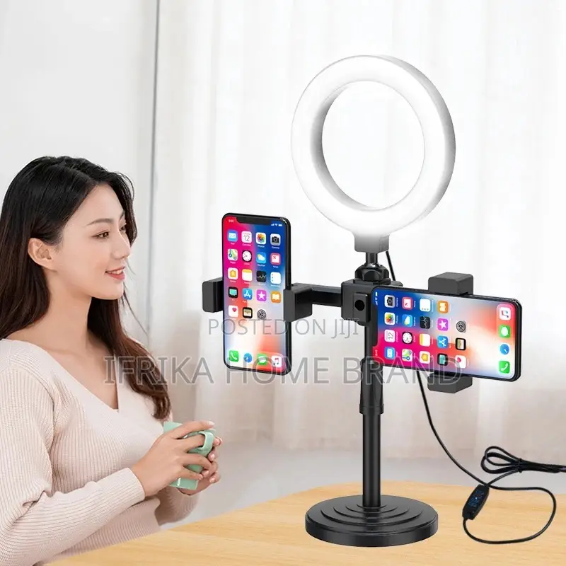 Desktop Ring Light Kit With Tripod Stand With 2 Phone Holder