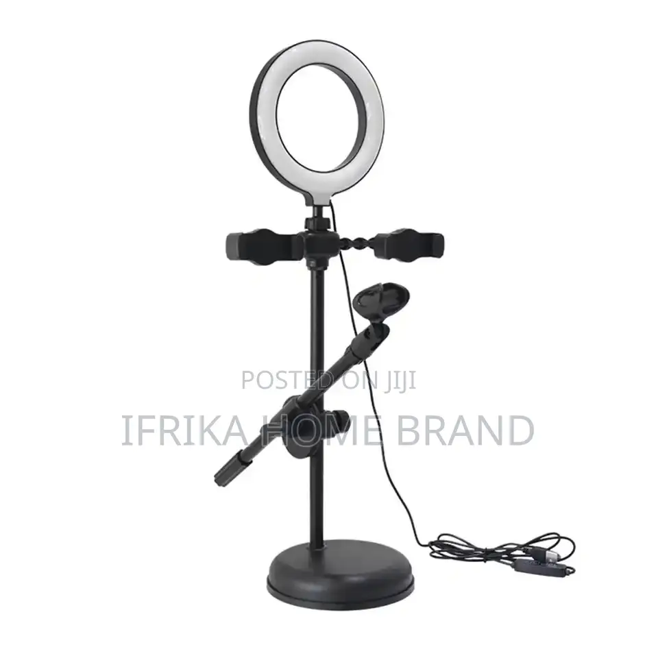 Mic Stand Ring Light With Phone Dual Round Base Microphone