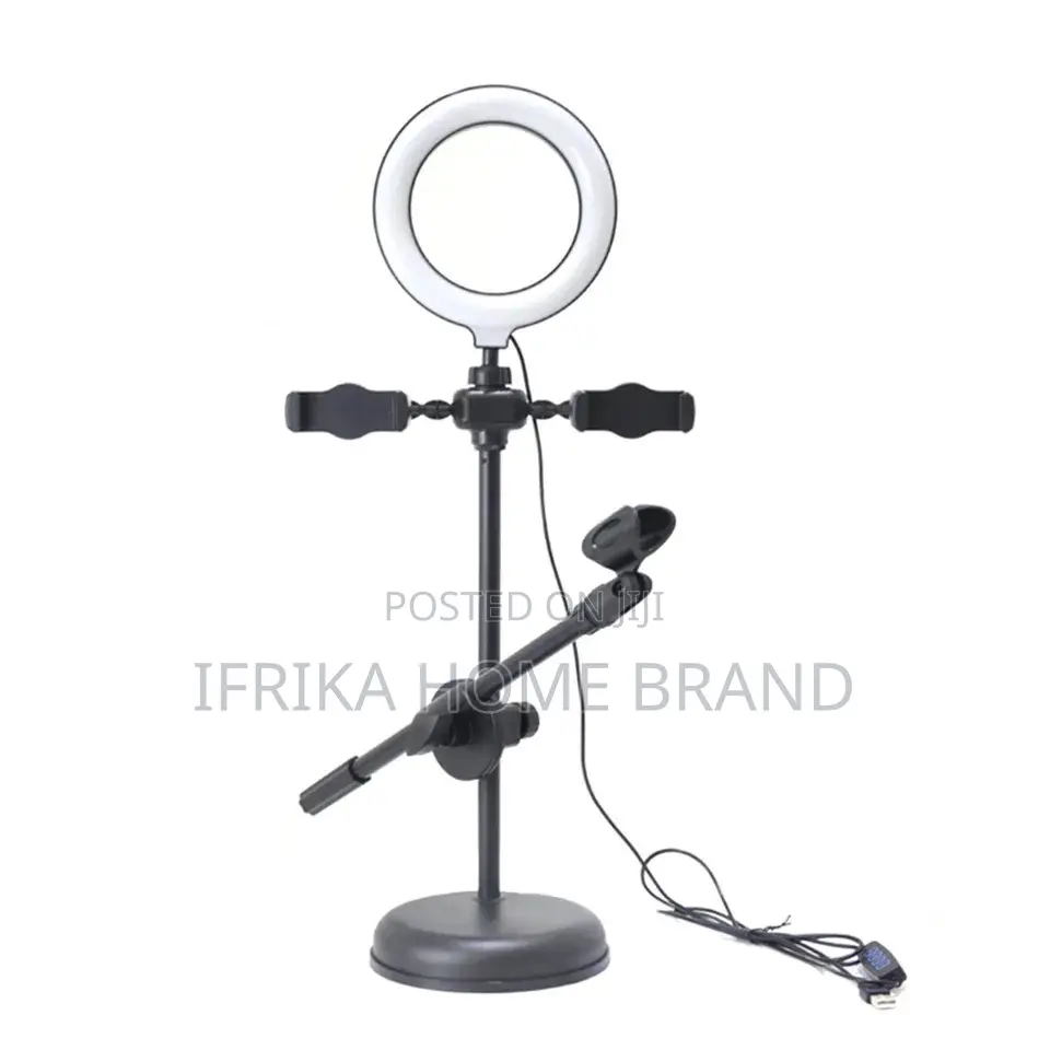 Mic Stand Ring Light With Phone Dual Round Base Microphone