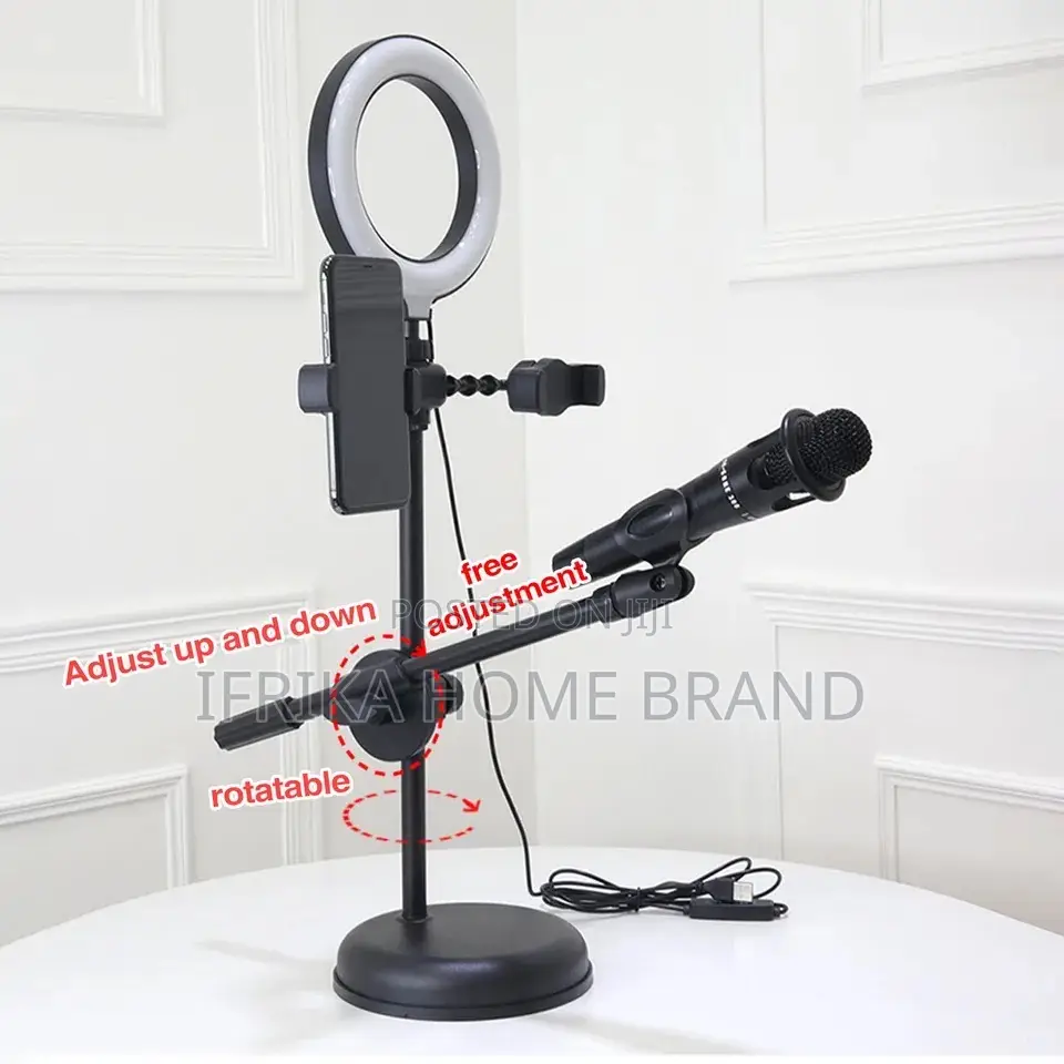 Mic Stand Ring Light With Phone Dual Round Base Microphone