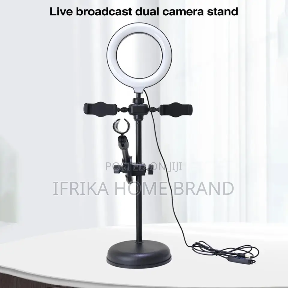 Mic Stand Ring Light With Phone Dual Round Base Microphone