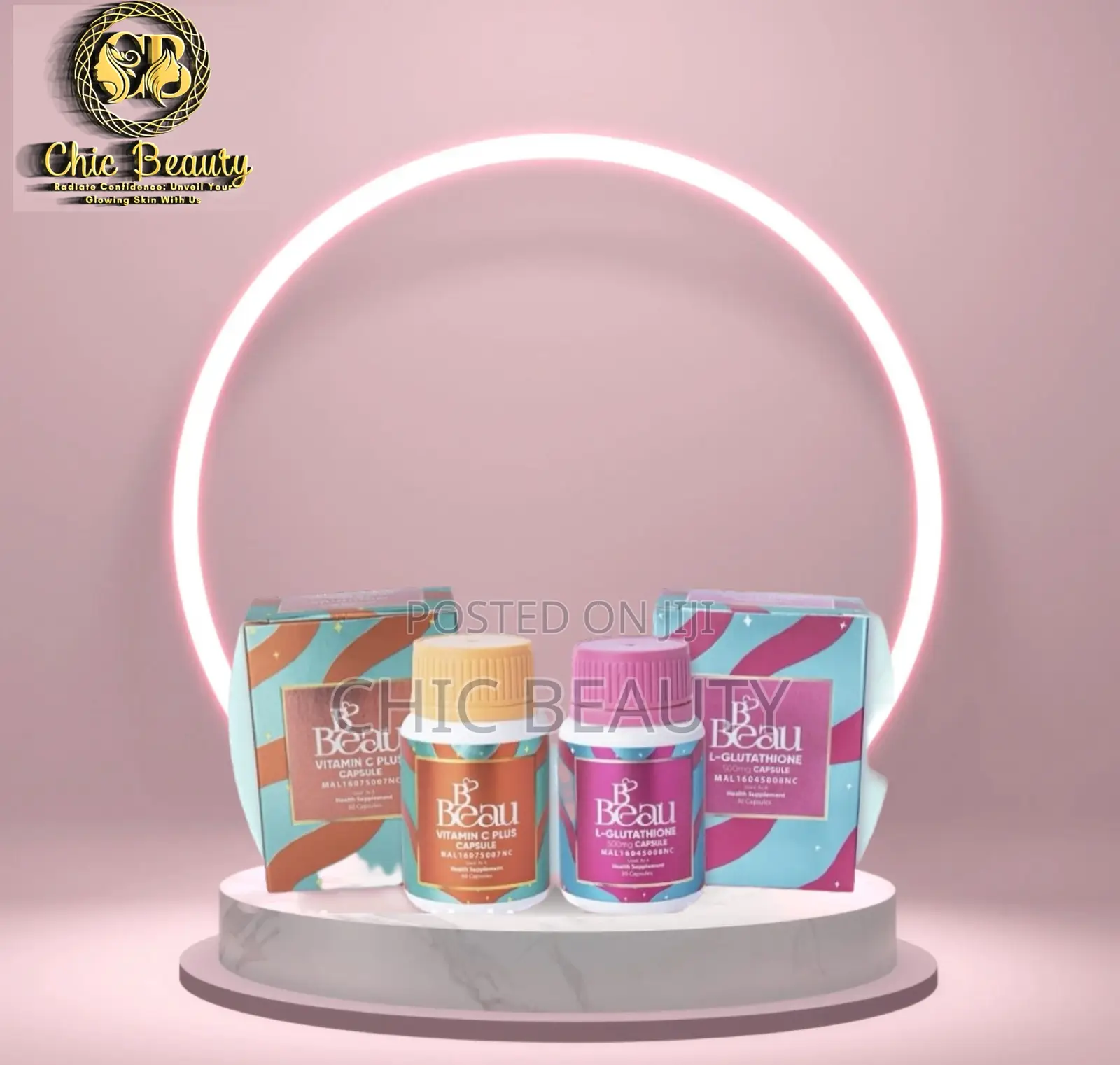 Satin Skinz B’Beau Set, L-Glutathione 60 Caps Vitamin C 60 Caps,