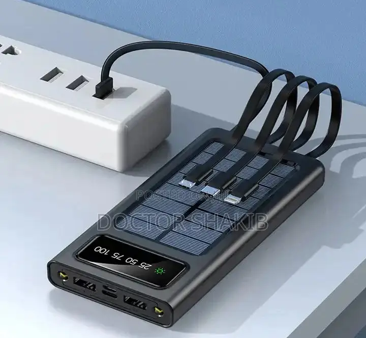 New Portable Charging Solar Power Bank With Built-in Cables