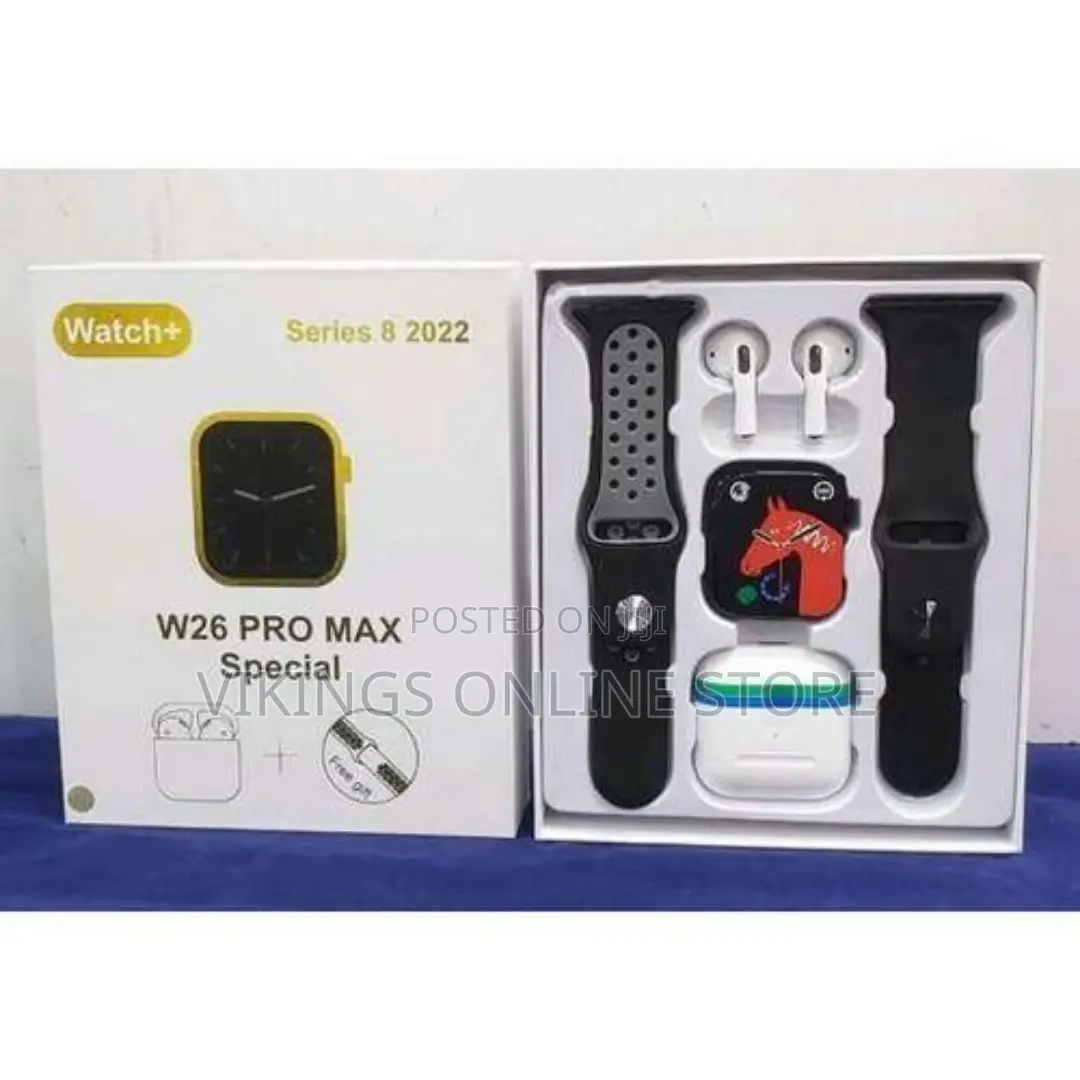 T55/W26 Pro Max 2 in 1 Smart Watch With Earphone - Black