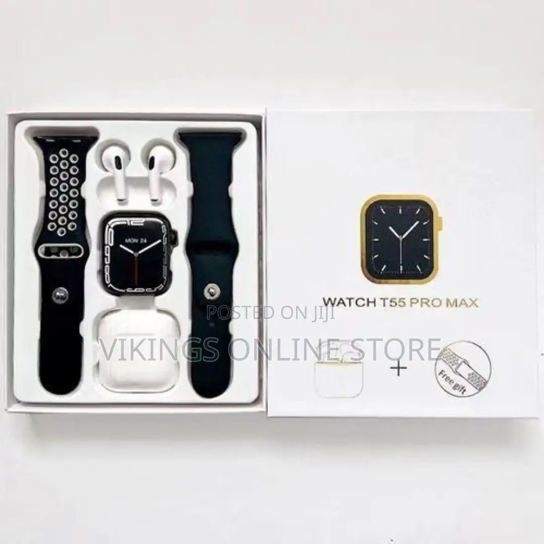 T55/W26 Pro Max 2 in 1 Smart Watch With Earphone - Black