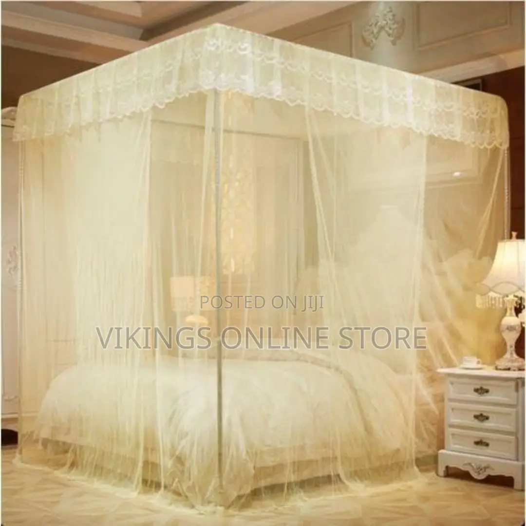 5 by 6 Mosquito Net With Metallic 4 PCS Stands Cream