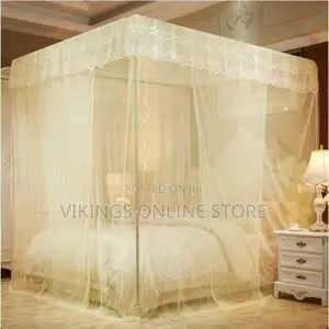 5 by 6 Mosquito Net With Metallic 4 PCS Stands Cream