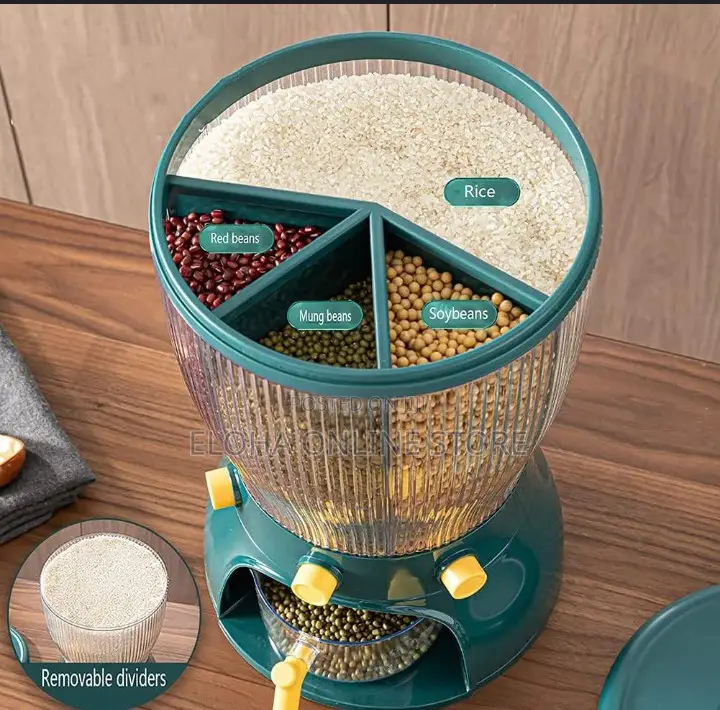 360rotating Grain Food Storage Container With Measuring Cup