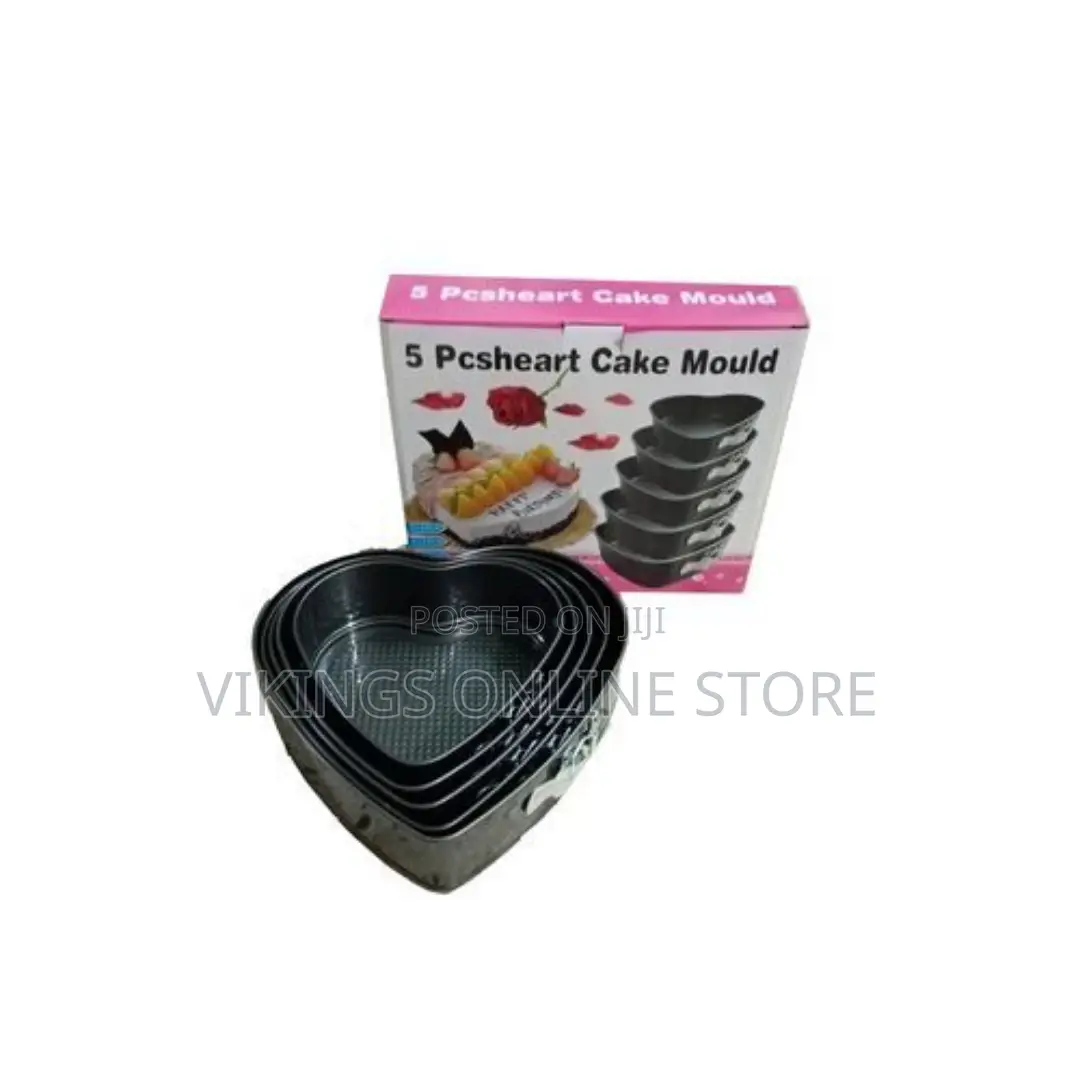 5pcs Heart Shaped Non Stick Cake Moulds Tins Trays - Black