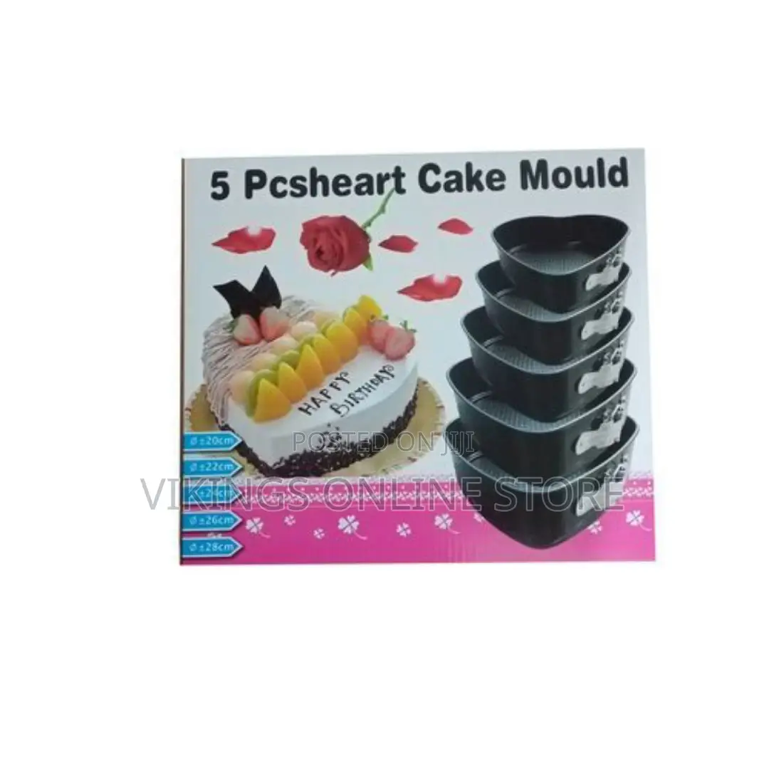 5pcs Heart Shaped Non Stick Cake Moulds Tins Trays - Black