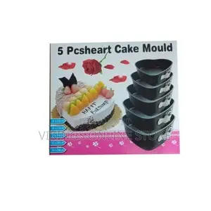 5pcs Heart Shaped Non Stick Cake Moulds Tins Trays - Black
