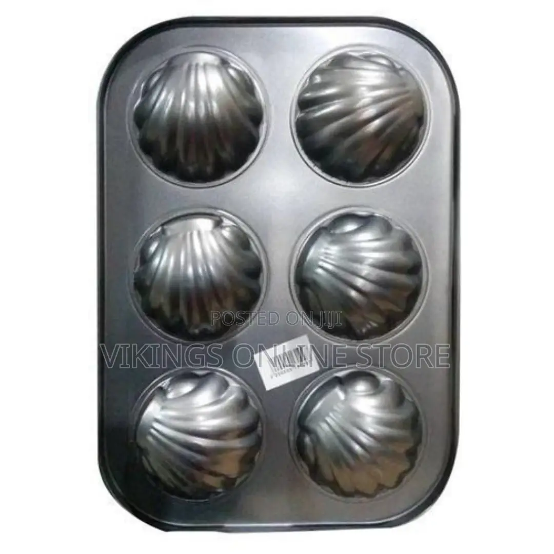 6 Holes Non Stick Cake Cookie Mold Tray With Design-Black
