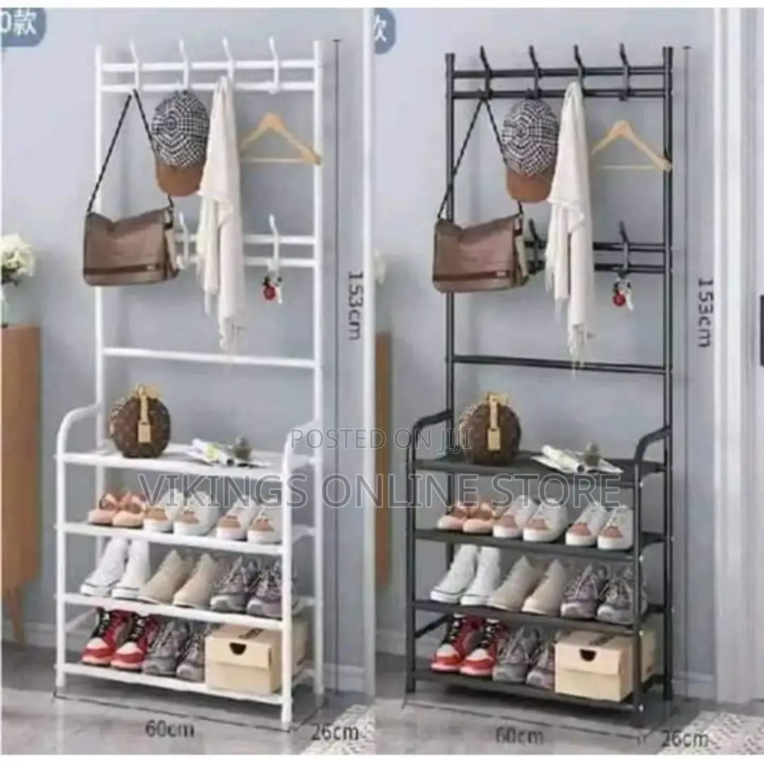 1piece 2 in 1 Standing Shoe and Clothes Rack-Black, White