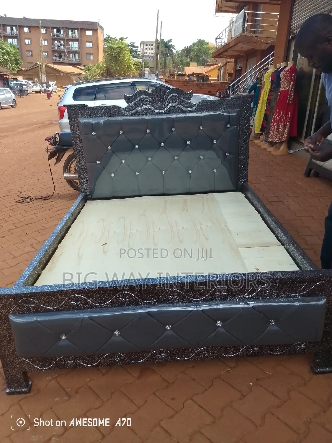 5by6 Gray Leather Bed B14