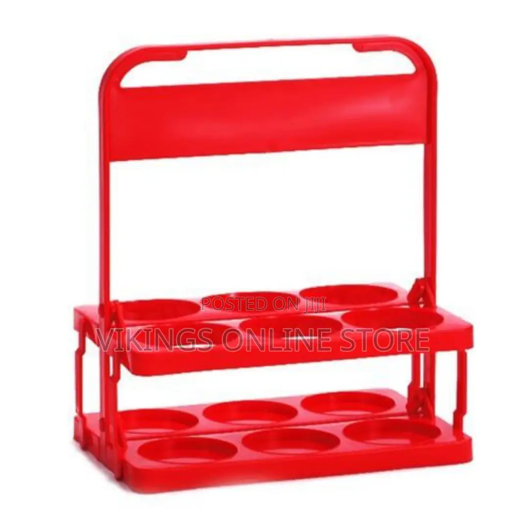 6 Pack Plastic Foldable Bottle Holder With Handle -Red