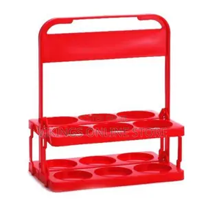 6 Pack Plastic Foldable Bottle Holder With Handle -Red