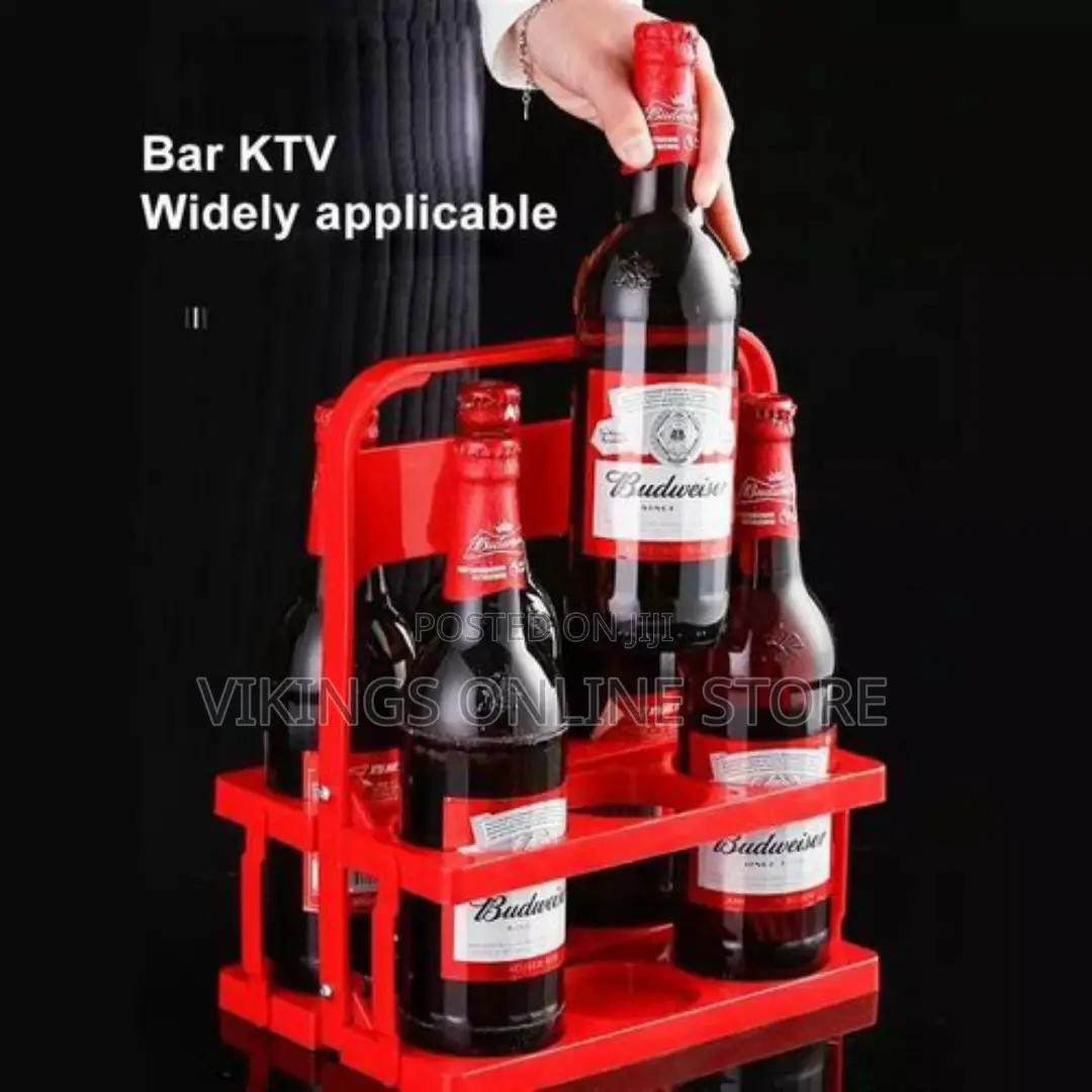 6 Pack Plastic Foldable Bottle Holder With Handle -Red