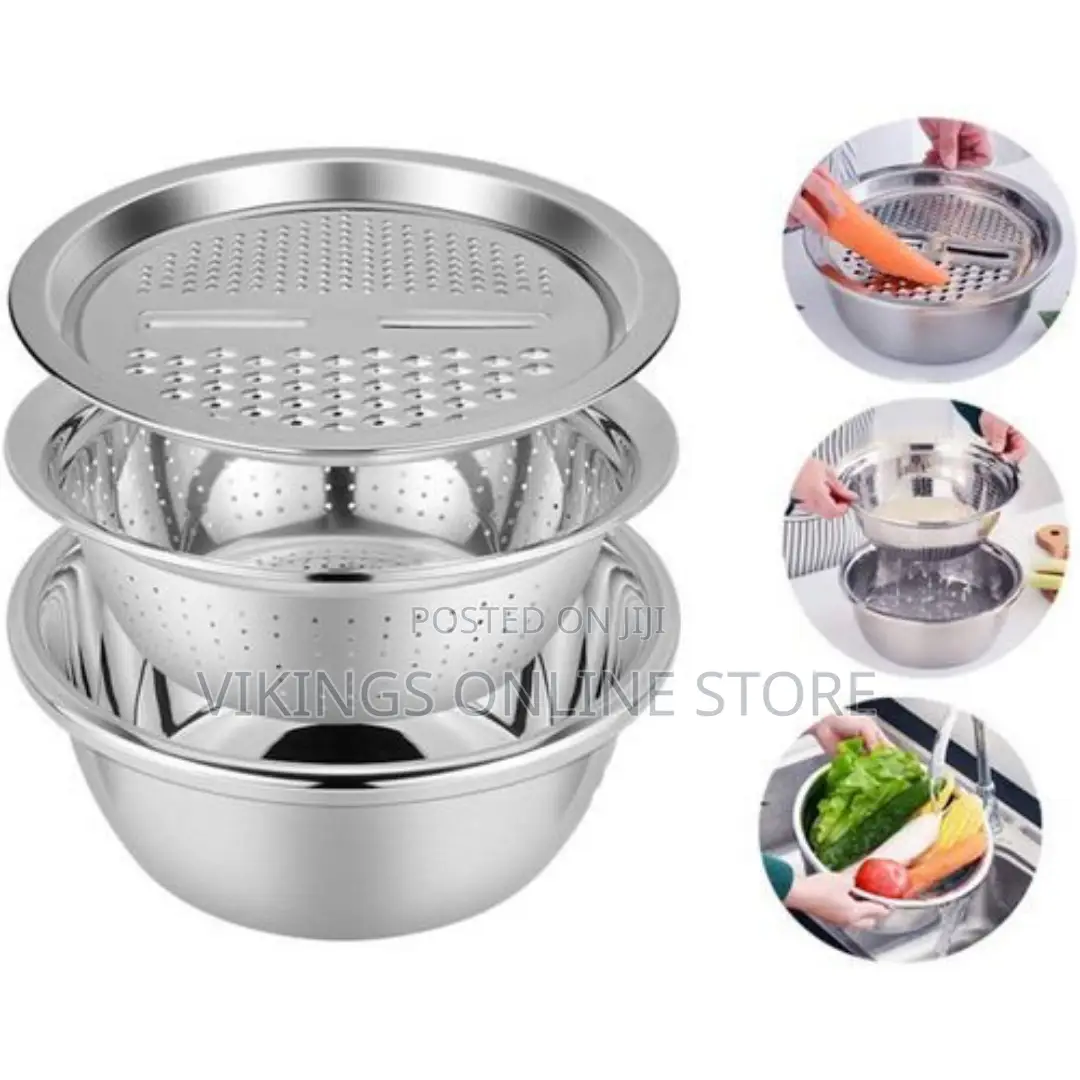 3 In1 Colander Basin, Grater Strainer Rice Drain Basket
