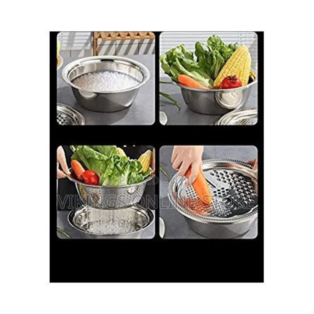 3 In1 Colander Basin, Grater Strainer Rice Drain Basket