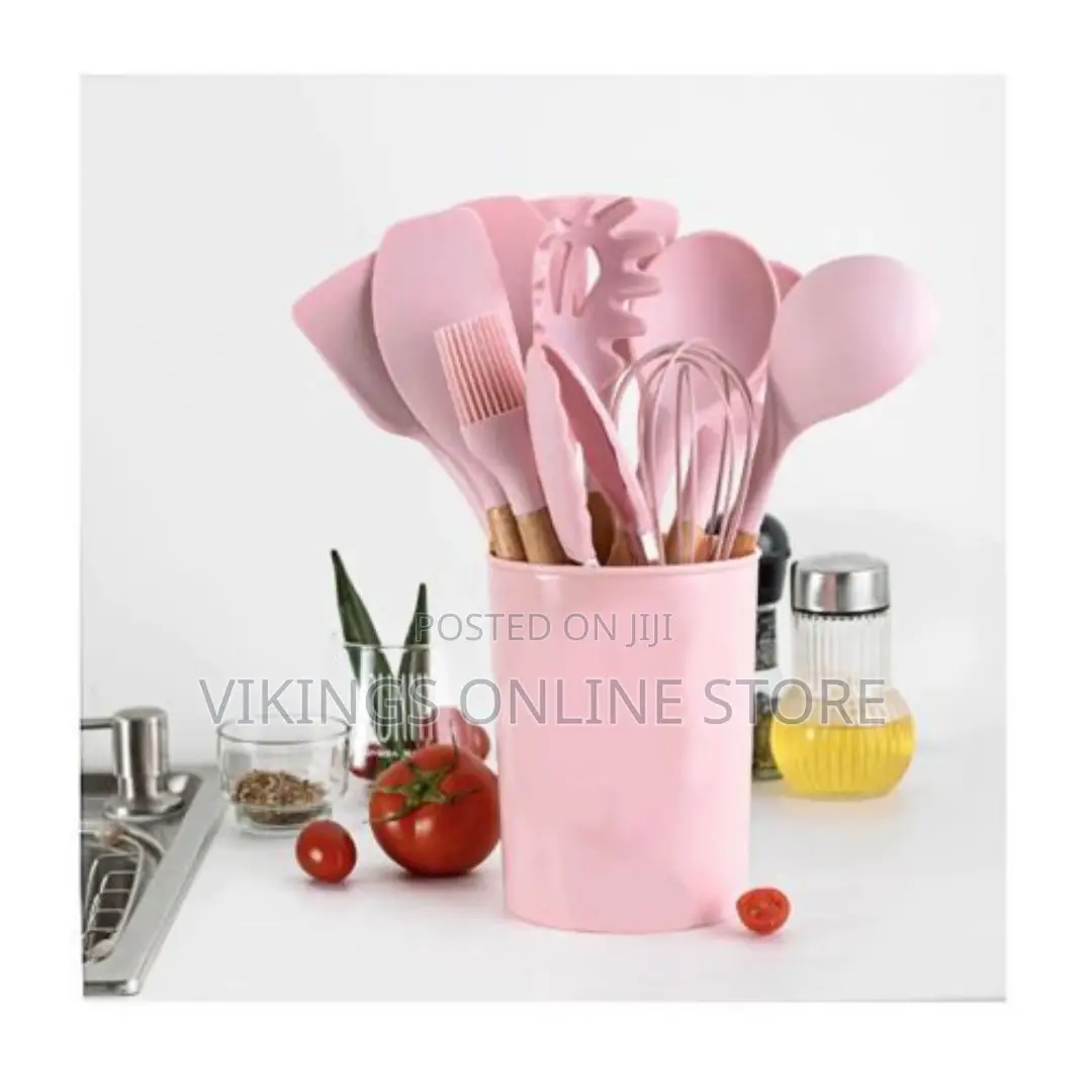 11 Piece Silicone Kitchen Cooking Utensils Set - Pink