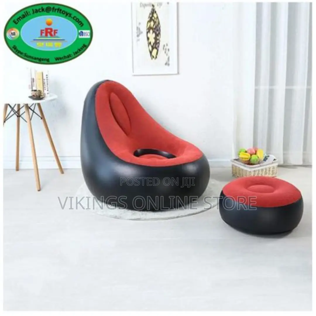 Inflatable Sofa And Foot Rest With A Manual Pump - Red,Black
