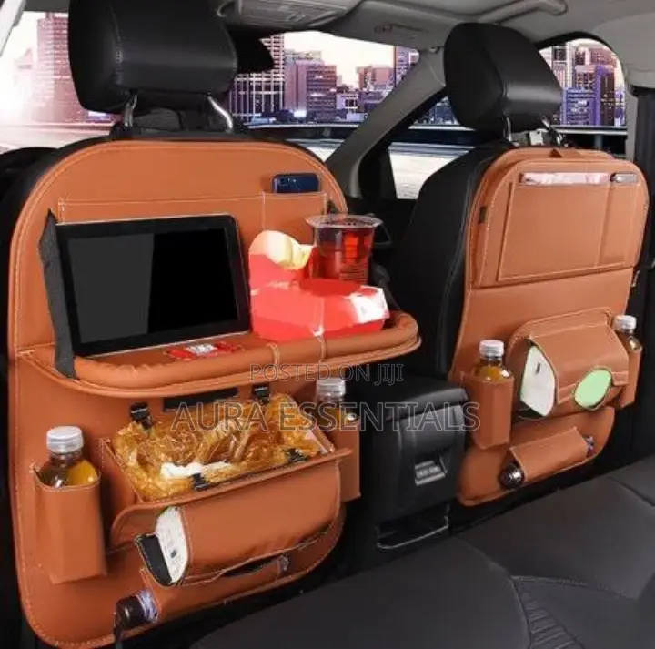 Faux Leather Car Backset Multi- Pocket Folding Organizer