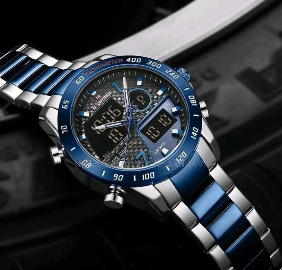 Naviforce Luxury Waterproof Digital and Analog Watch - Black