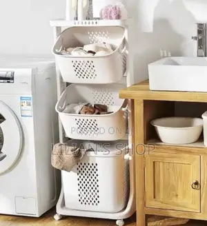 3 Compartments Laundry Trolley With Wheels