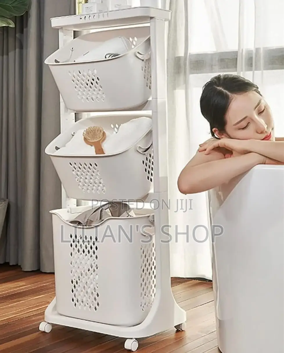 3 Compartments Laundry Trolley With Wheels