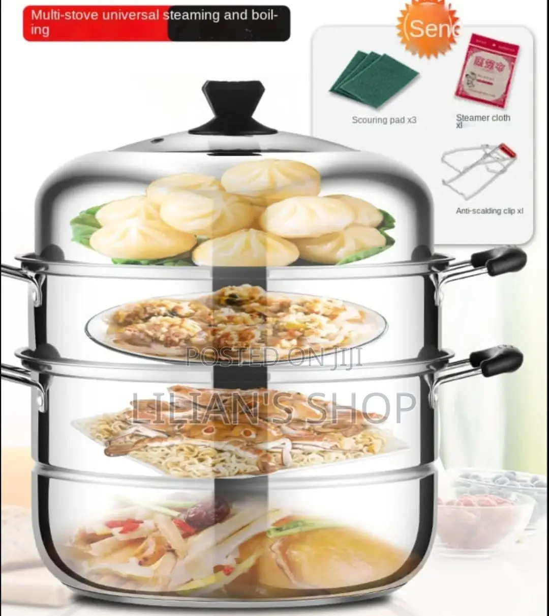 Stainless Steel 3 Tier Food Steamer 28cm