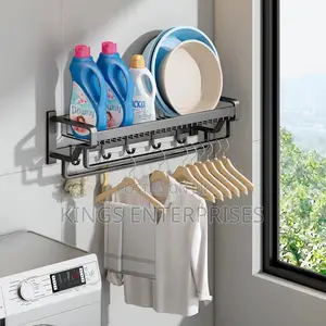 Towel Rack With Hooks and Hanging Space