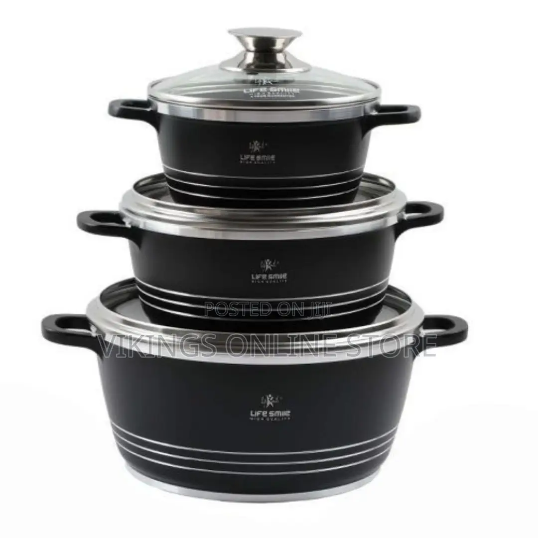 Life Smile 3 Pieces of Non-Stick Serving/Saucepans/Cookware