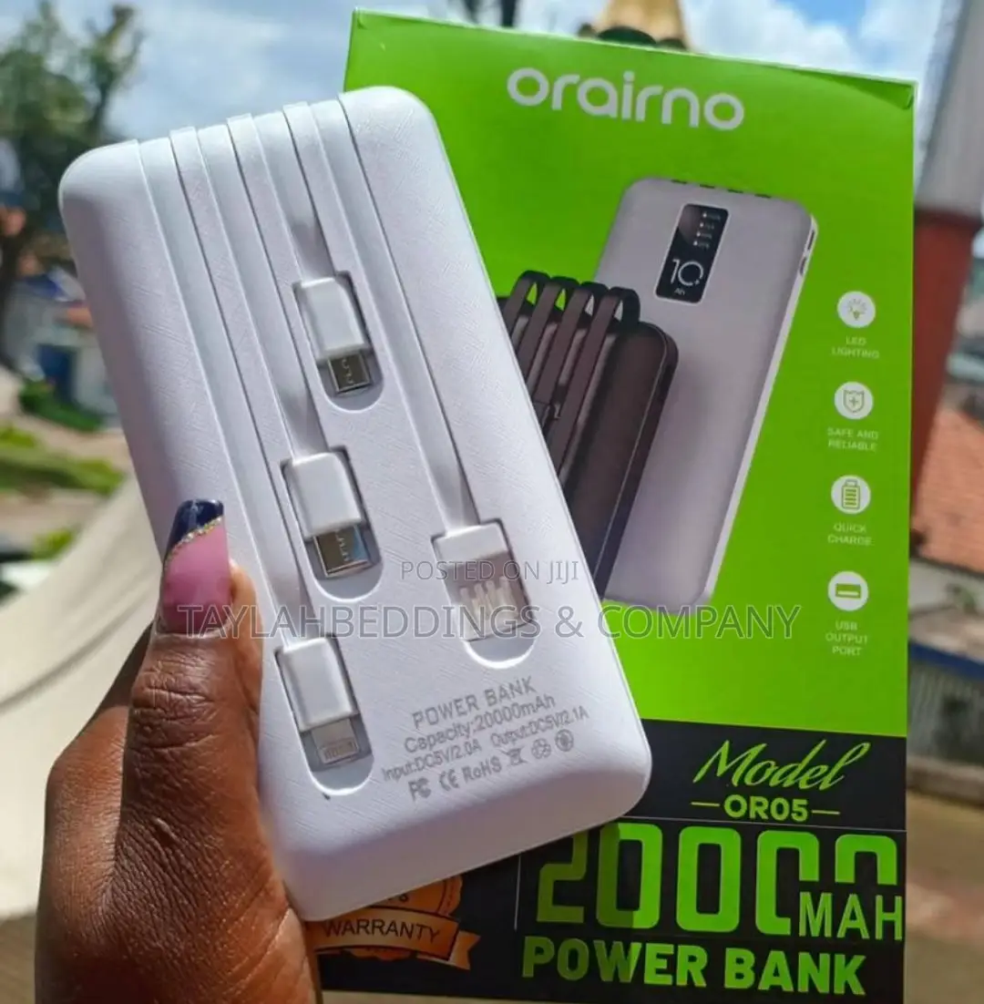 20000mah Portable Power Bank With 3 in 1 Built-in Cable