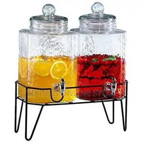 Double Ice Cold Clear Hammered Glass Jug Beverage Dispensers