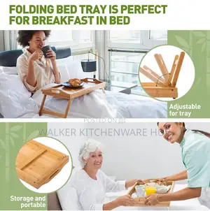 Bamboo Bed Tray,Breakfast Tray With Folding Legs Serving