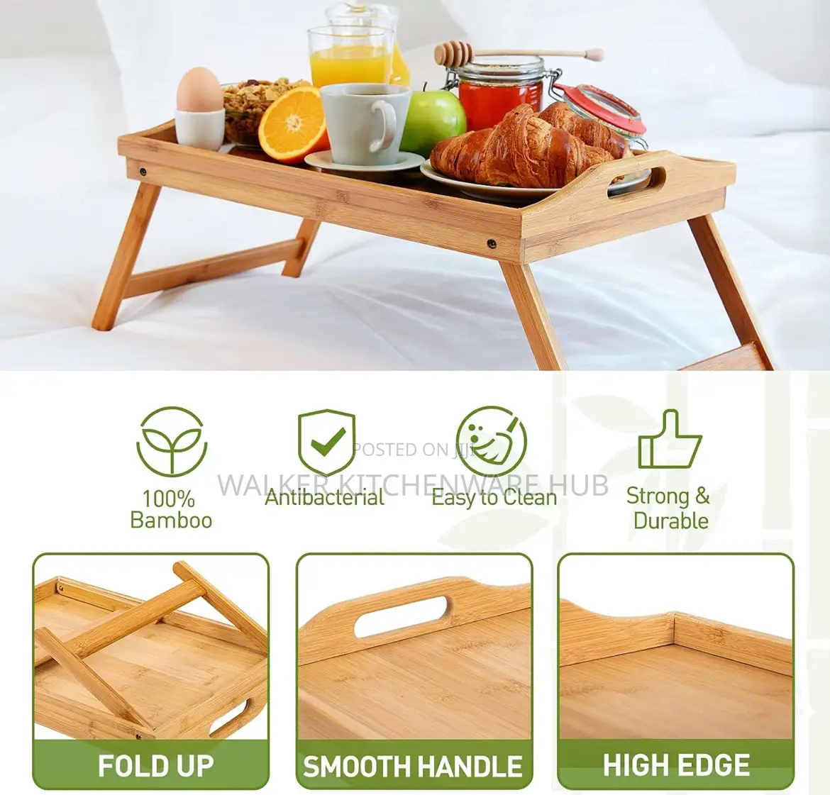 Bamboo Bed Tray,Breakfast Tray With Folding Legs Serving