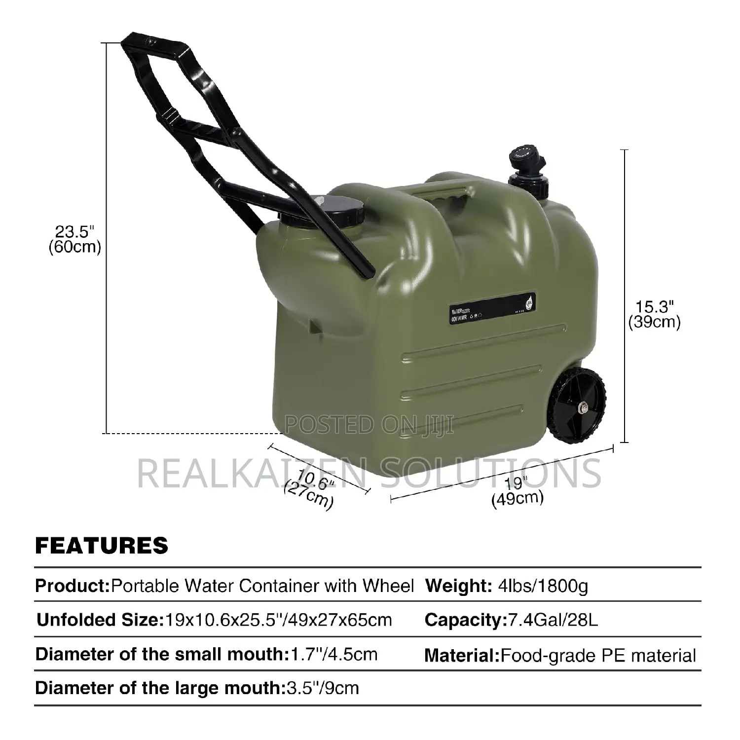 REDCAMP 28L Water Container With Wheels Folding Handle