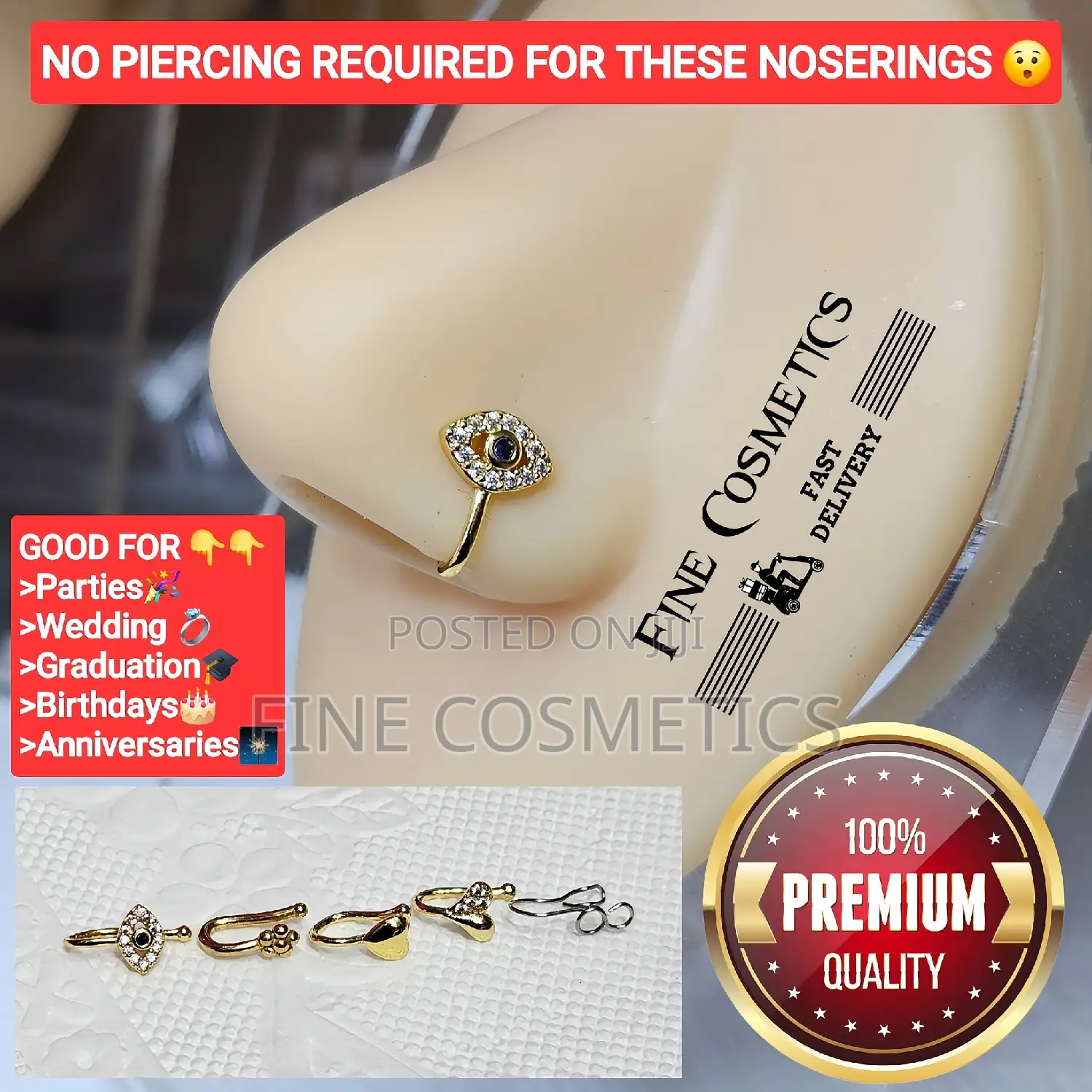 None Piercing Clip-on Nose Ring Pin, False Nosering Cuff Pin